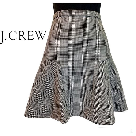 J.CREW NWOT Gray Plaid Check Houndstooth Skater Skirt Size 00 - Picture 1 of 14